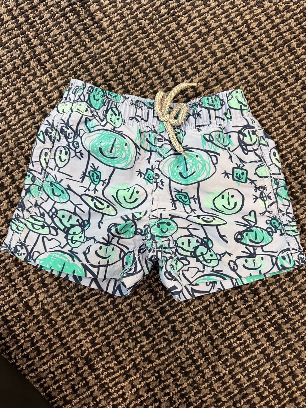 Vilebrequin Light Blue Shorts with Green Scribble Faces kids 2
